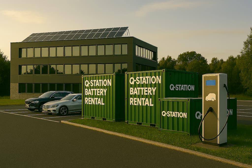 Batterijen bij kantoor met laadstations